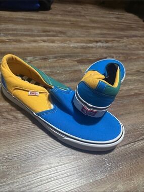 Vans Men’s Slip-On Sneakers in Blue, Yellow & Green